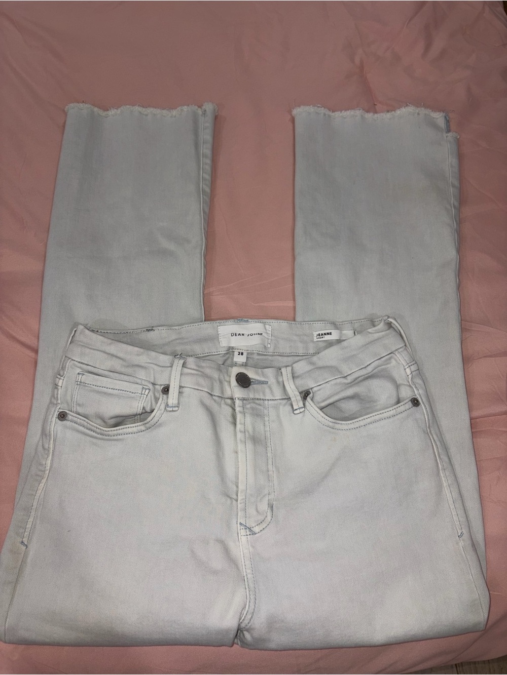 Dear John Pale Gray Ankle Jeans with Frayed Hems